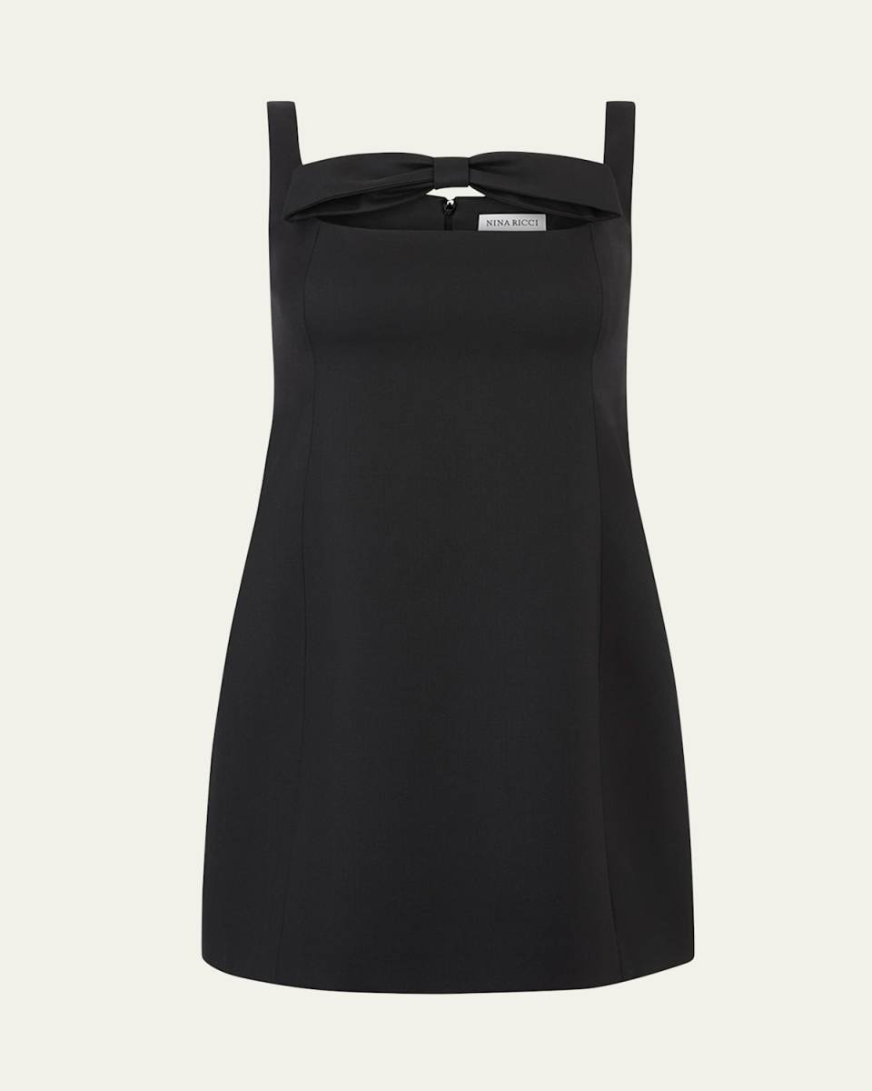 Square Neckline Cutout Bow Wool Mini Dress
